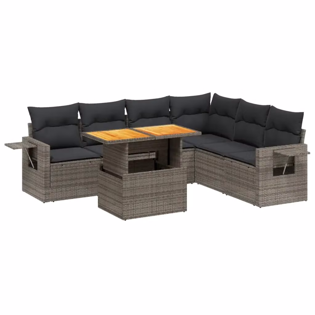 Set Divani da Giardino vidaXL 7 Pezzi in Polyrattan Grigio con Cuscini e Tavolino – 2