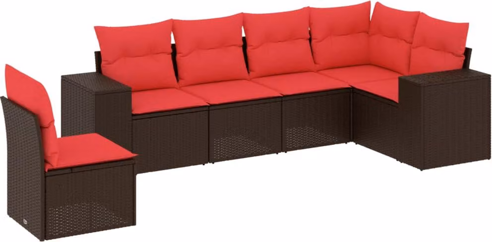 Set Divani da Giardino 6 pz con Cuscini Marrone in Polyrattan