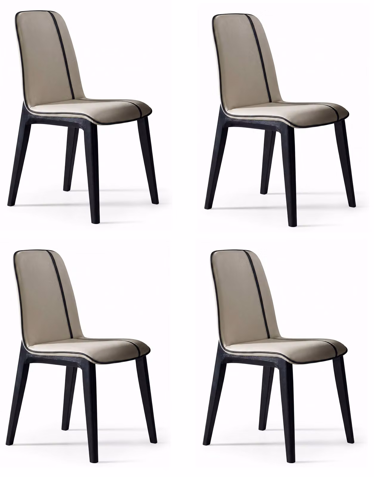 Set di 4 sedie da pranzo Skandi, rivestite in ecopelle beige, con struttura in legno