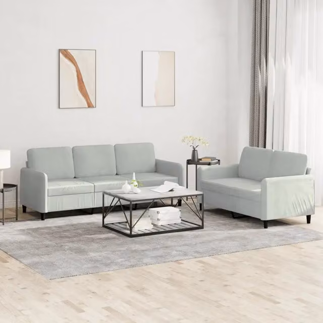 Set di divani vidaXL in velluto grigio composto da un divano a 2 posti e un divano a 3 posti con cuscini inclusi per il tuo soggiorno moderno