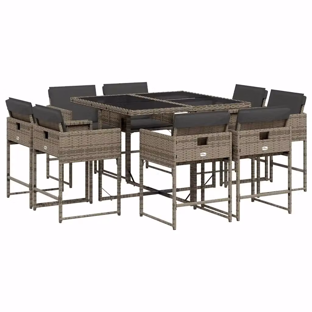 vidaXL Set da Pranzo da Giardino 9 pz in Polyrattan Grigio con Piano in Vetro – 2