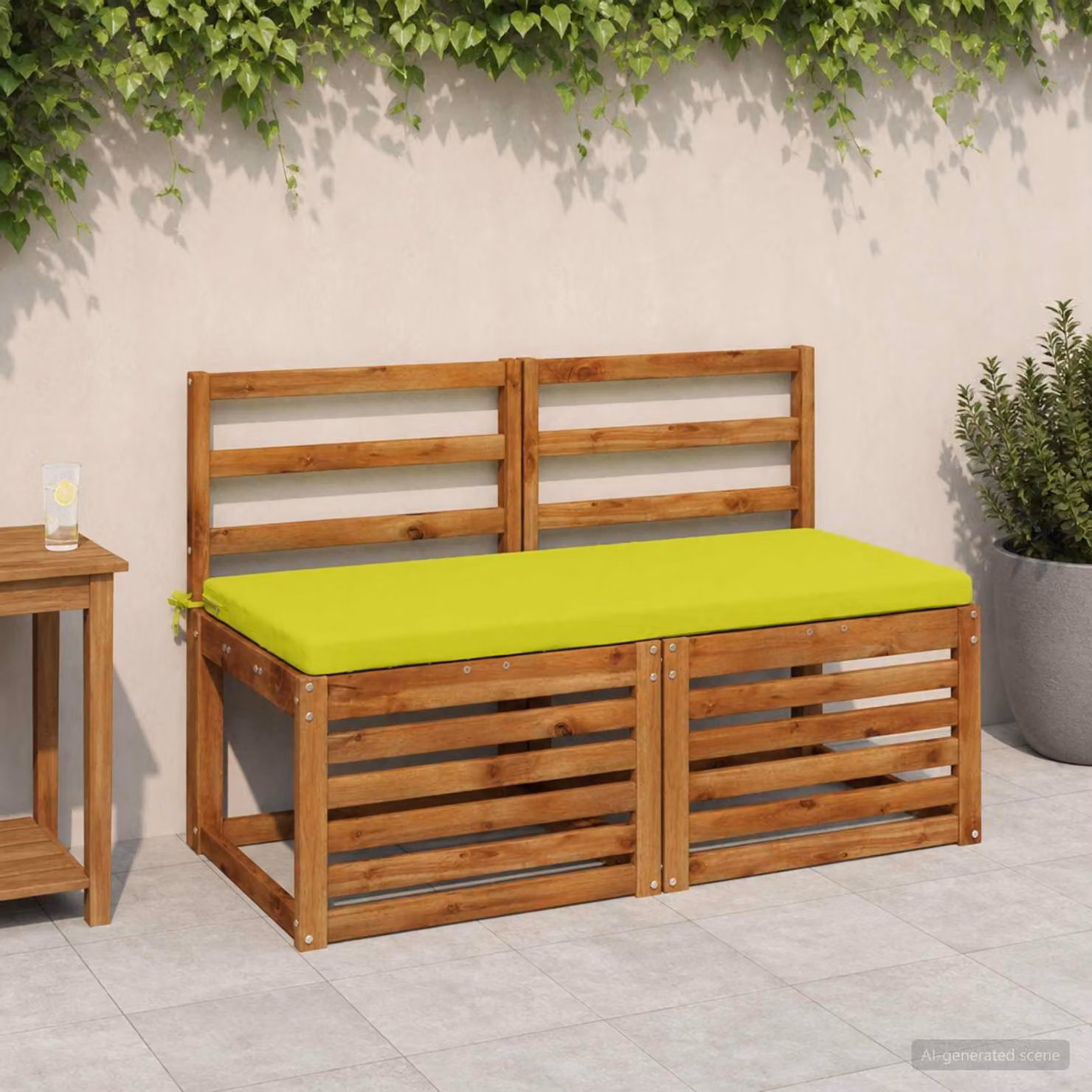 Set di 2 cuscini per panchina vidaXL in poliestere, modello moderno rettangolare, colori verde e giallo