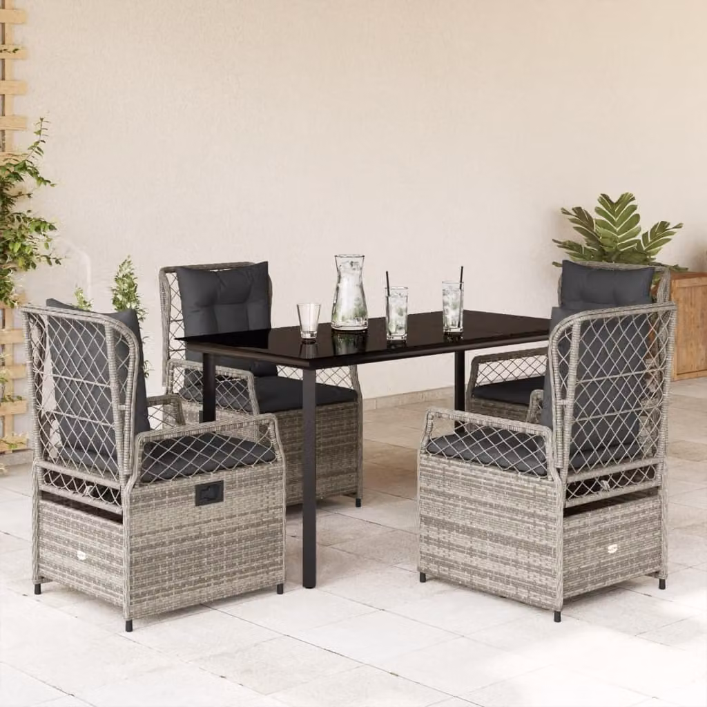 Maison Exclusive - Set da Pranzo da Giardino 5 pz con Cuscini in Polyrattan Grigio