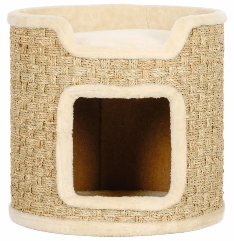 PawHut Tiragraffi a forma di cilindro, 37 cm di altezza, tiragraffi per gatti con porta e 2 livelli