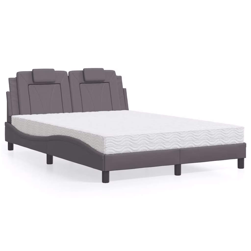 Letto Viana vidaXL con Materasso in Similpelle Grigio e Bianco, L/P/H: 120 x 200 cm