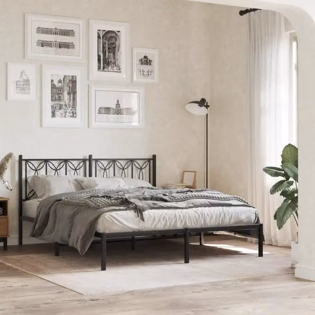 Giroletto con testiera in metallo nero vidaXL L/P/H: 150 x 200 x 90 cm – 1