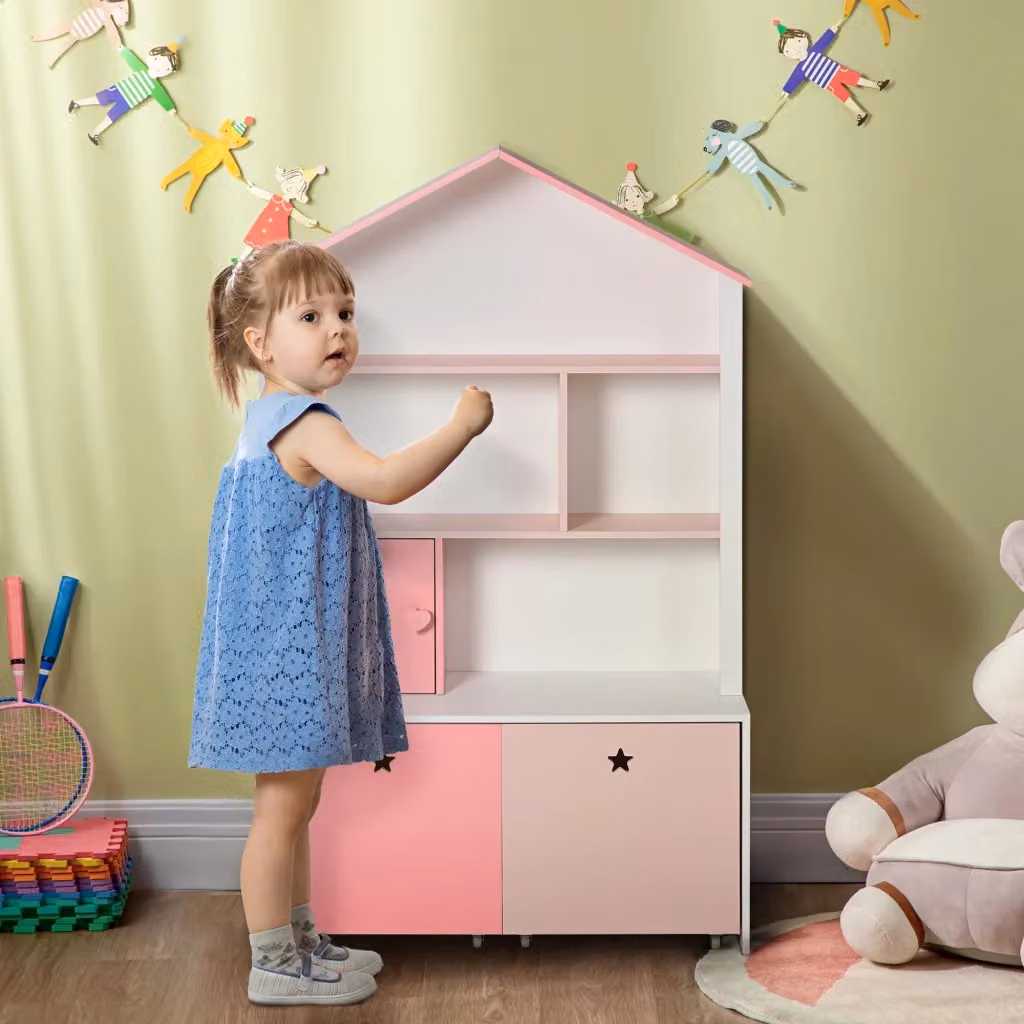 EasyComfort Libreria Scaffale Portagiochi Rosa per Cameretta Bimbi e Ragazzi con 2 Cassetti Estraibili, L: 80 cm, P: 34 cm, H: 130 cm – 2