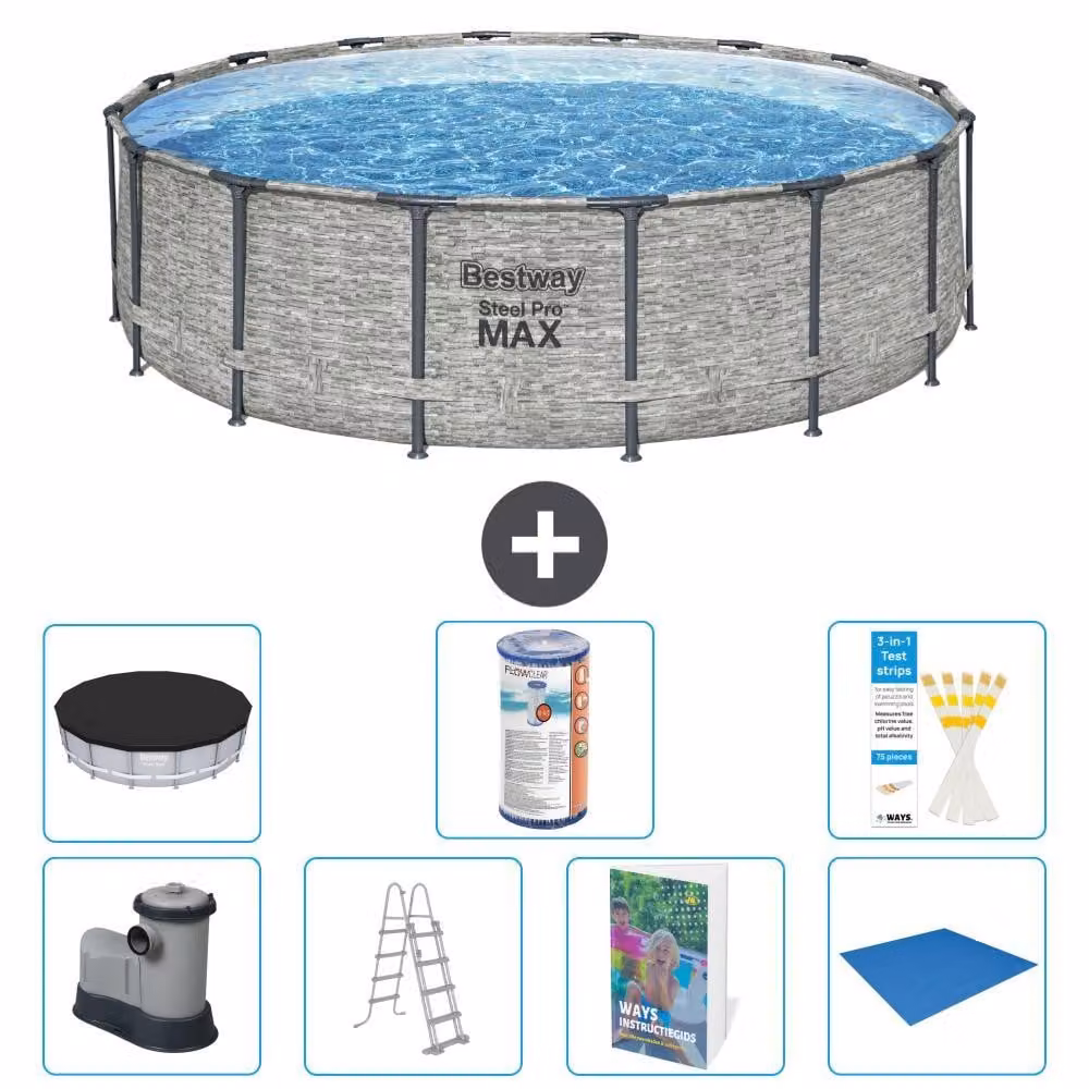 Piscina gonfiabile Bestway Steel Pro MAX, rotonda, 488x122 cm, composta da 6 parti, modello S594