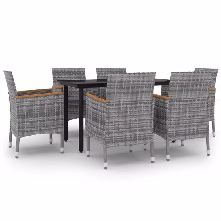 Set da Pranzo per Giardino 7 pz con Cuscini Polyrattan e Vetro