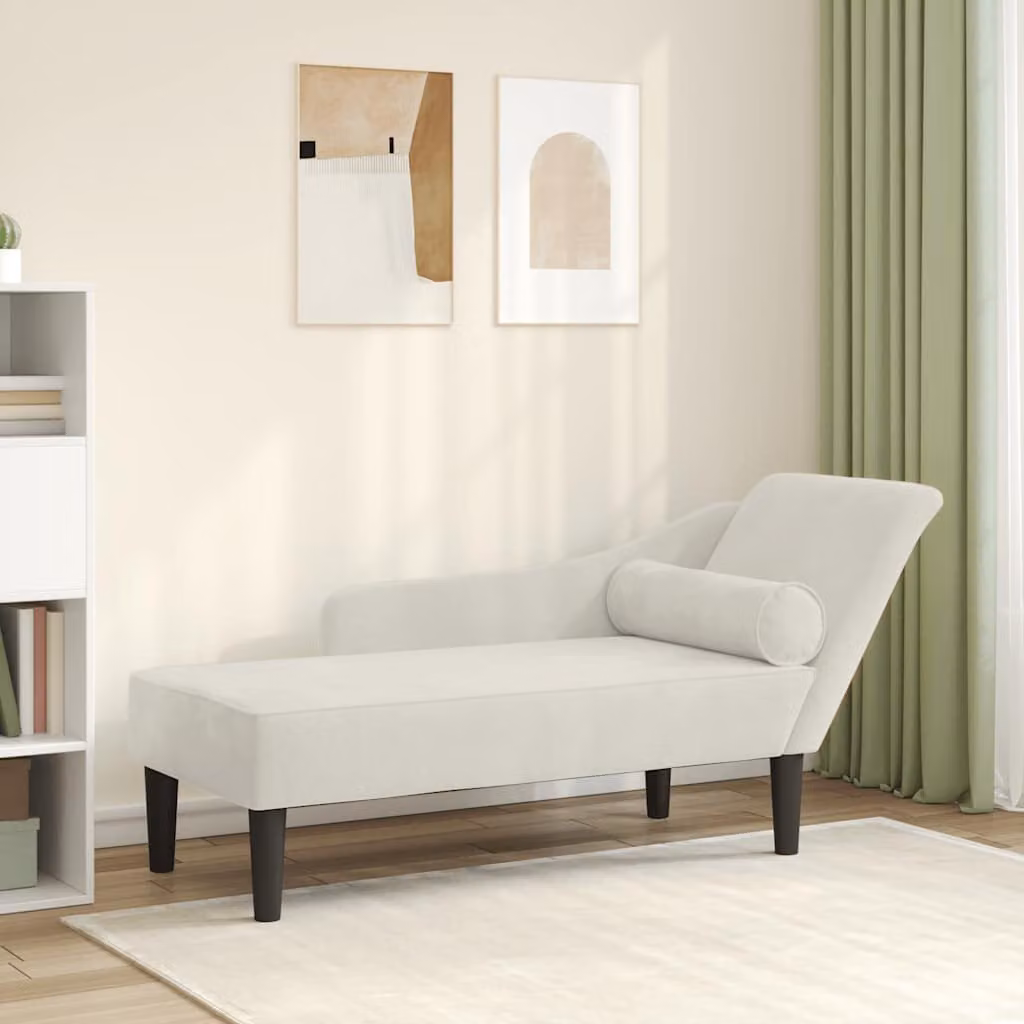 vidaXL Chaise Longue Moderna in Velluto Beige con Cuscini e Struttura in Legno L/P/H: 141 x 55,5 x 66,5 cm