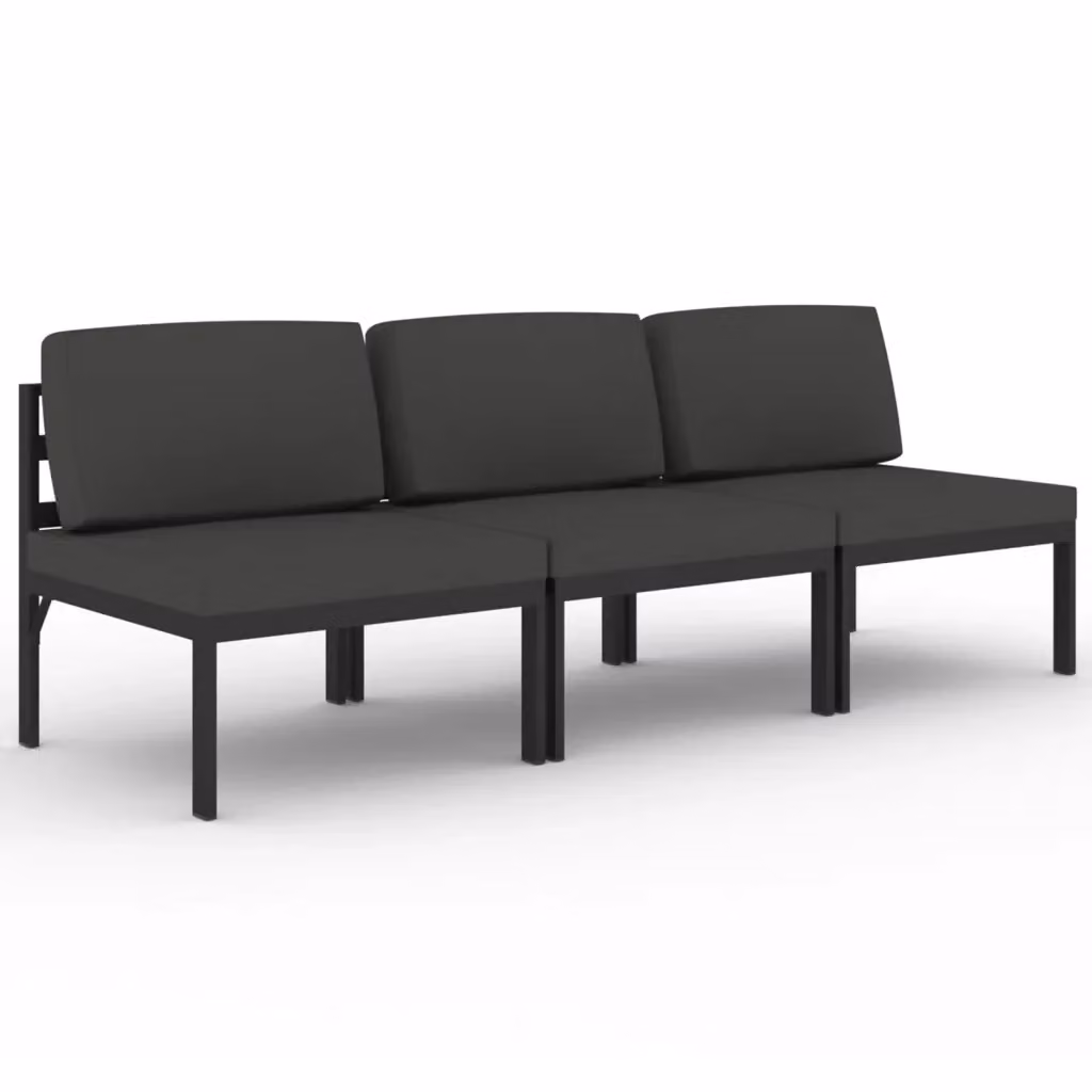 vidaXL Divano da Giardino a 3 Posti con Cuscini in Alluminio Antracite – 2