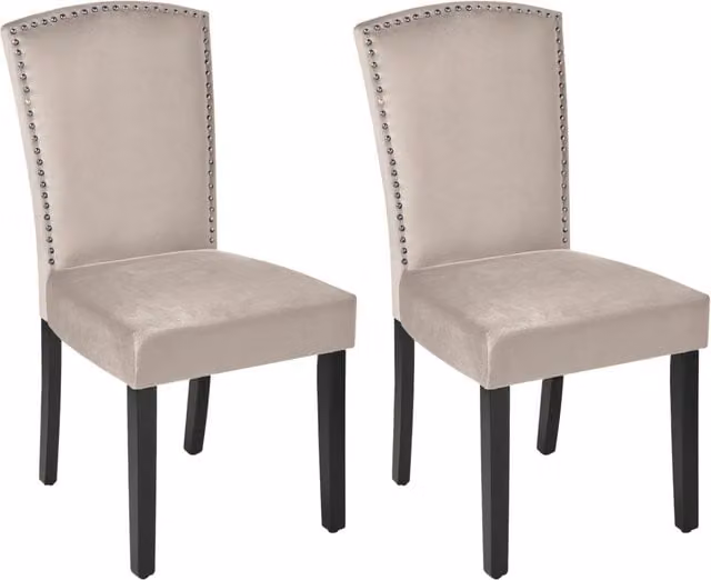 Set di 2 sedie da pranzo BELIANI in velluto grigio con schienale alto design retrò e finiture in argento a forma di chiodo