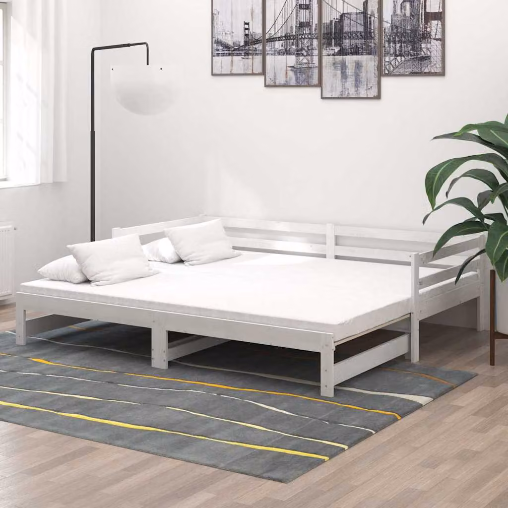 vidaXL Dormeuse Estraibile in Legno di Pino Massello Bianca per Soggiorno L/P/H: 184 x 90 x 203 cm
