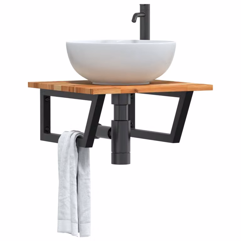 Ripiano a parete per lavabo vidaXL in legno di acacia oliato e metallo nero e marrone