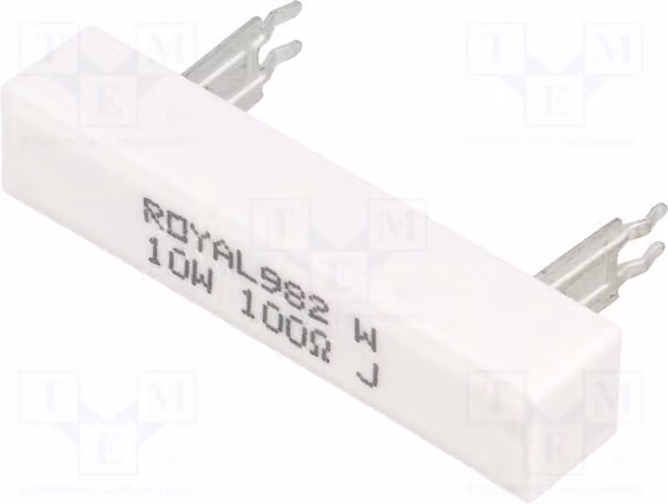 1 resistore: resistore a filo, 10W, 10x9x49mm, modello PRZDAWJW101B00. Resistori, 10W, tolleranza 5%, per montaggio su circuito stampato, valore 100Ω