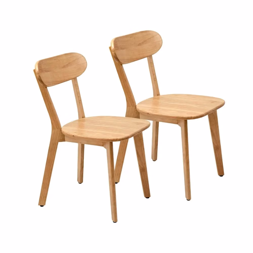Set di 2 sedie da pranzo Minimal in legno massello con schienale curvo, stile moderno, colore legno naturale – 2
