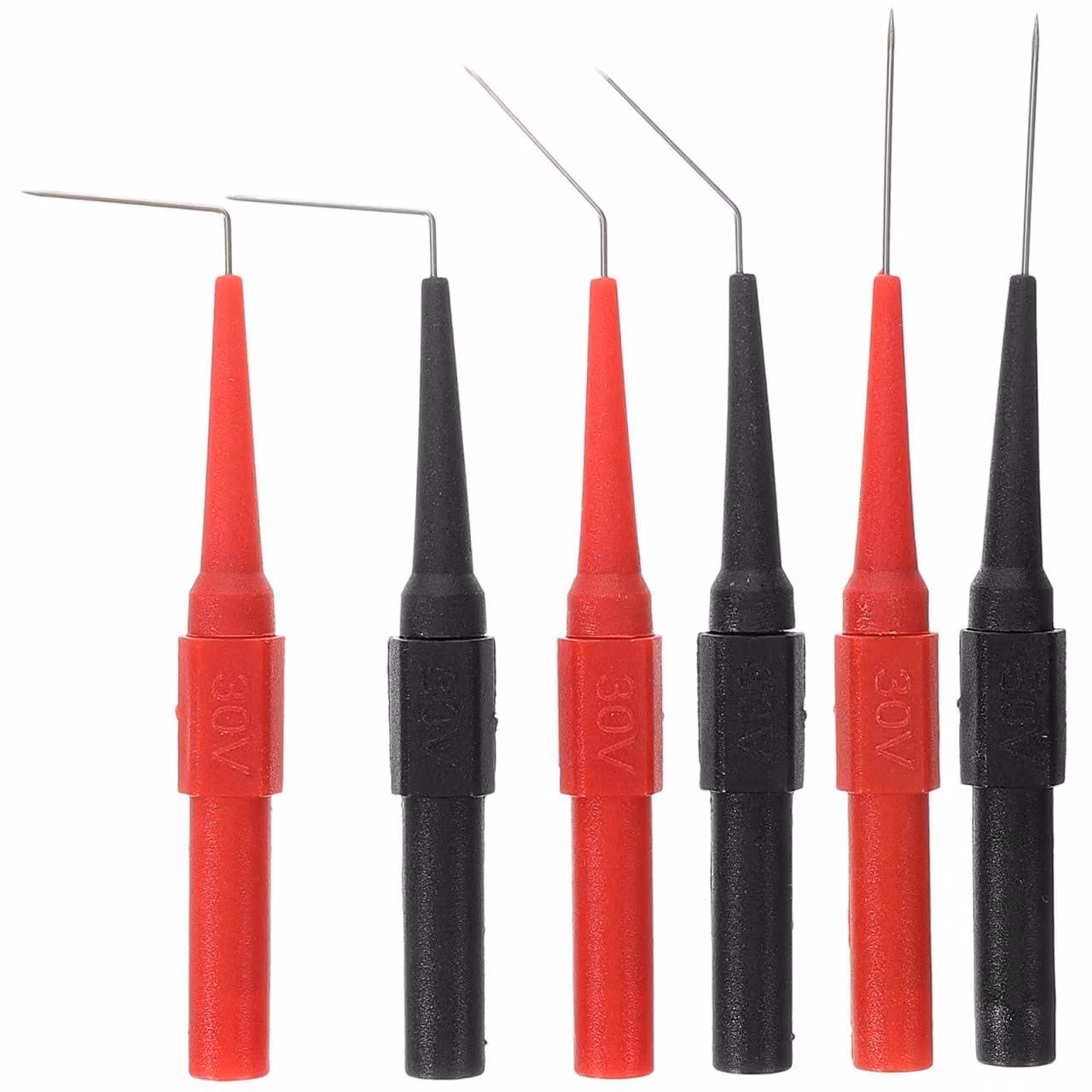 Set di puntali di prova per multimetro, 6 pezzi, 0,7 mm, dritti e angolati