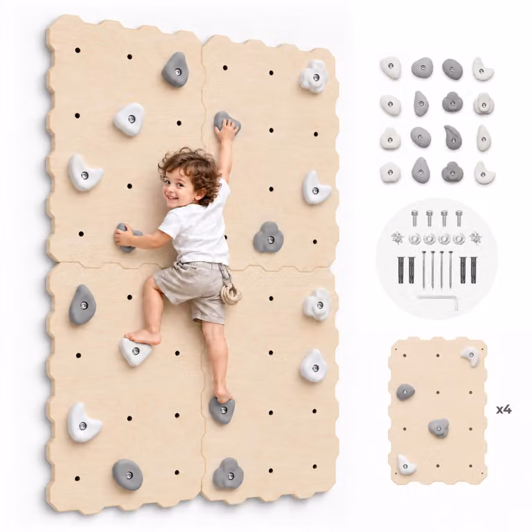 Parete da arrampicata per bambini per uso interno con appigli, parete da arrampicata ecosostenibile per bambini in legno naturale, 100% ecologica,  EU