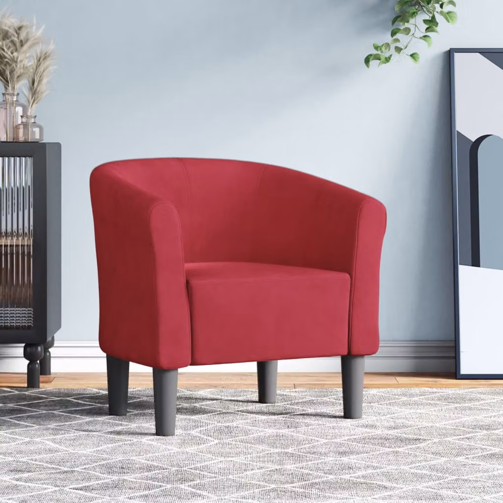 Poltrona Cabriolet vidaXL in velluto rosso con braccioli e struttura in legno e plastica