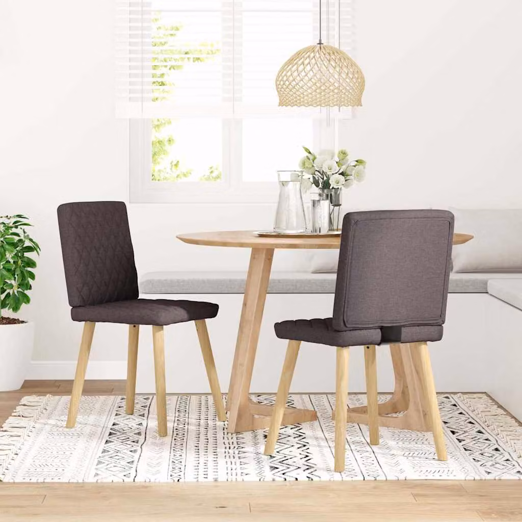 Set di 2 sedie da pranzo vidaXL in tessuto marrone scuro con struttura in legno e metallo
