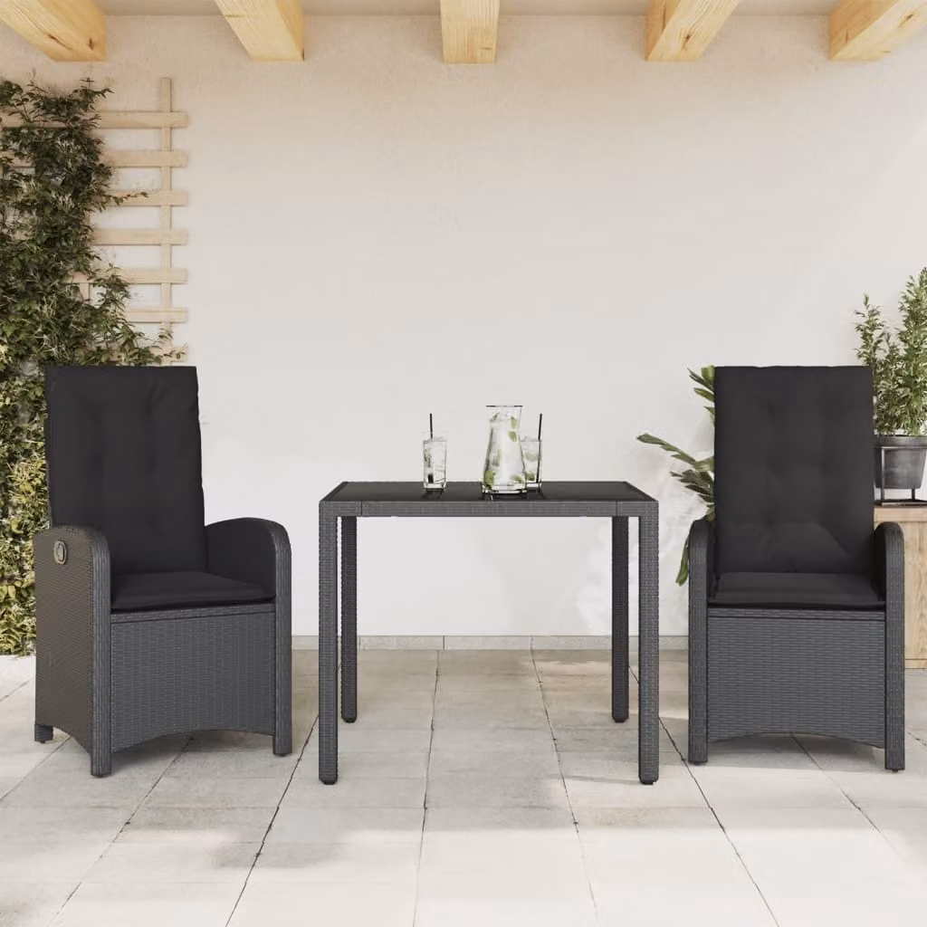 Maison Exclusive - Set da pranzo da giardino 3 pezzi con cuscini in polyrattan nero