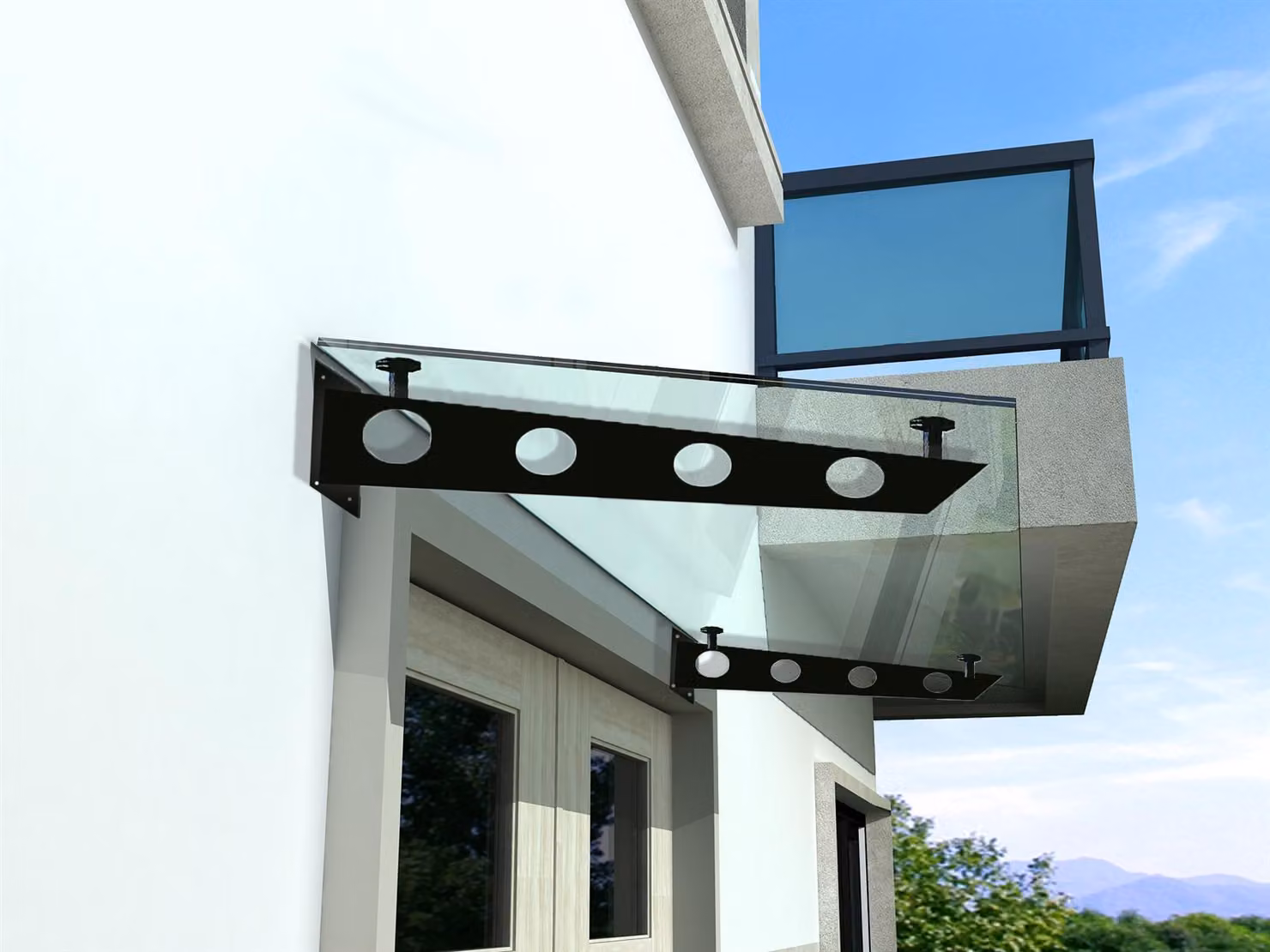 Glaswerk Westfalen - (S) Tenda parasole in vetro trasparente, dimensioni 150x90 cm, completa di supporti SW