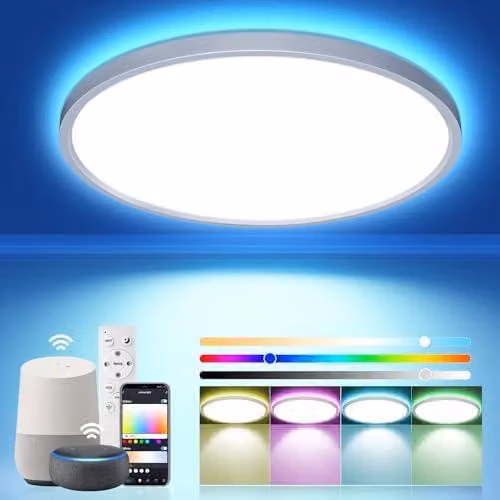 Lampada da soffitto a LED RGB, diametro 50 cm, dimmerabile, con telecomando e controllo tramite app