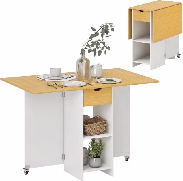 Tavolo da Pranzo Pieghevole e Allungabile Zephmum con Ribalte e Cassetto Colore Quercia L: 120 cm, P: 80 cm, H: 75 cm