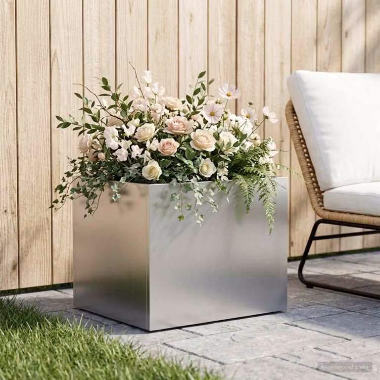 Vaso da giardino vidaXL in acciaio inox argento L: 40 cm, P: 30 cm, H: 30 cm