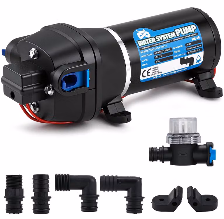Pompe a membrana da 12V, 2,8 bar, 17 l/min, autoaspiranti, per camper