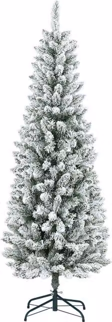 Albero di Natale HOMCOM Verde con 479 Rami Innevati, Design Alto e Stretto con Base Pieghevole, Altezza: 180 cm – 1