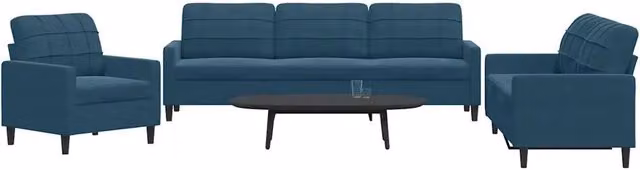 Set di divani 3 pezzi vidaXL in velluto blu con cuscini e struttura in metallo per soggiorno – 2