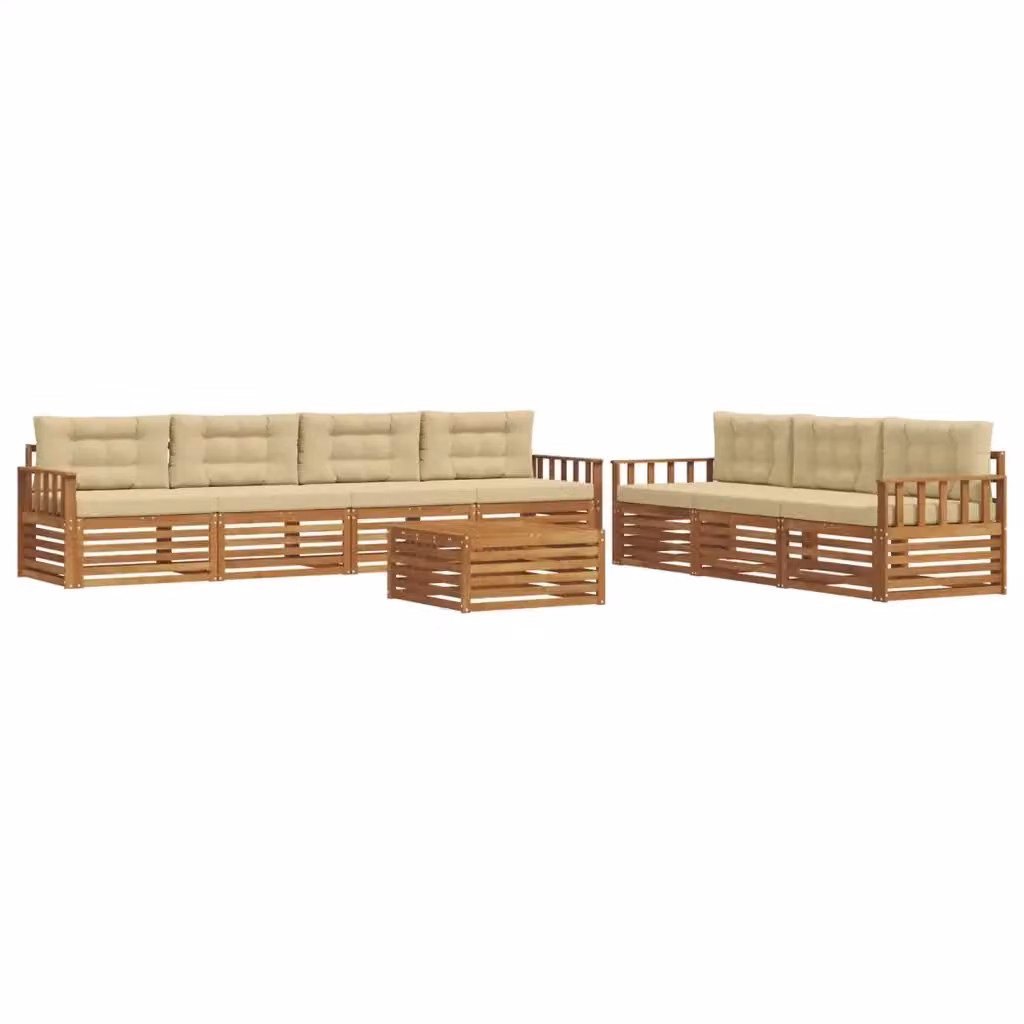 Set di divani da esterno a forma di U con tavolino vidaXL in legno di acacia, 8 pezzi, Beige e Marrone – 2