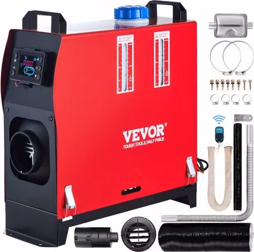 Riscaldatore Diesel Vevor 12V da 8kW con Telecomando e Monitor Termostato LCD per Auto, Camion, Camper e Barche, Colore Rosso