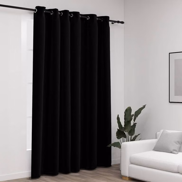 vidaXL Tenda Oscurante Effetto Lino con Occhielli, Colore Nero, L: 290 cm, H: 245 cm