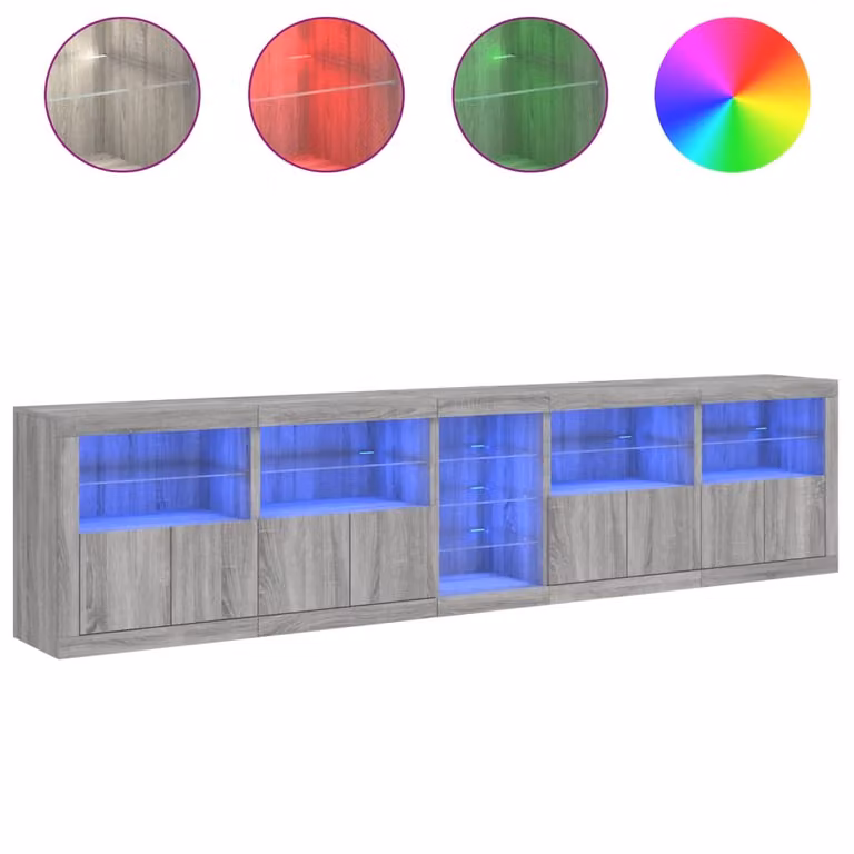 Credenza con Luci LED Grigio Sonoma 283x37x67 cm