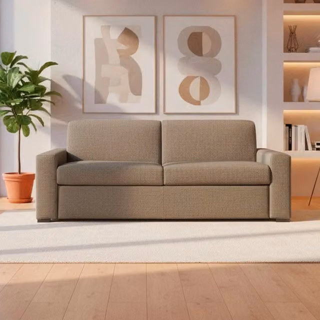 Divano letto 3 posti Flash tessuto Queens colore camel 200x98x86h