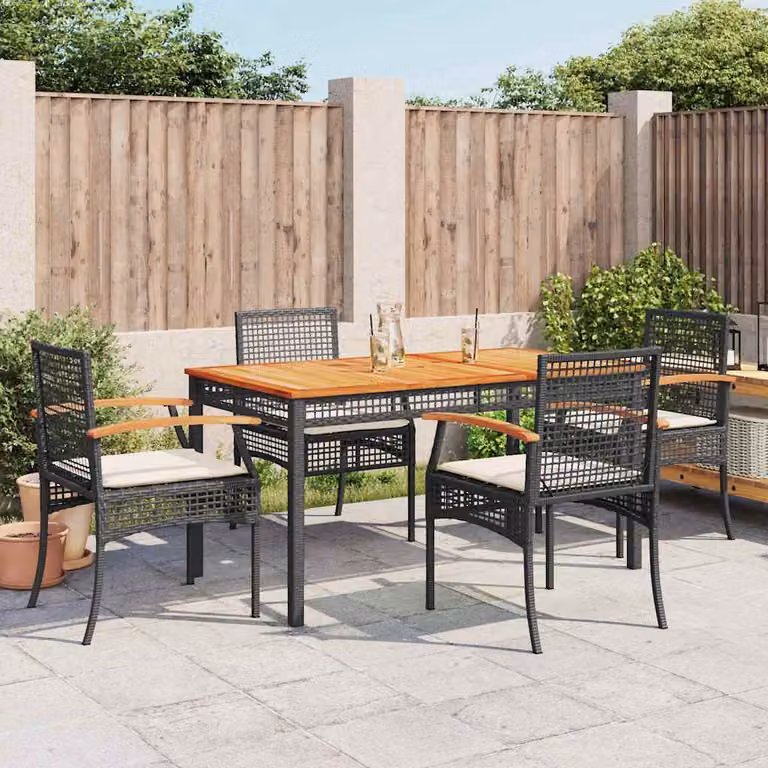 Set da pranzo da giardino vidaXL in polyrattan e legno di acacia nero e bianco con 5 pezzi
