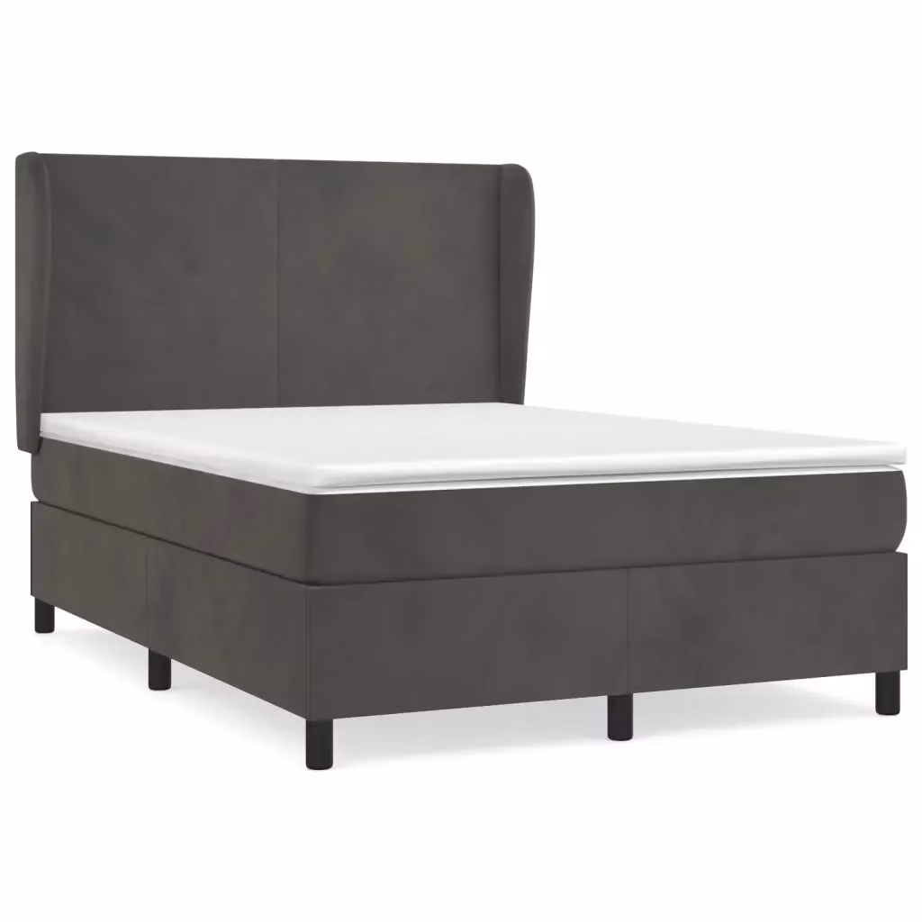 Letto Ibrido vidaXL con Giroletto a Molle e Materasso in Velluto Grigio e Bianco, Struttura in Legno di Larice, L/P/H: 140 x 200 x 45 cm – 2