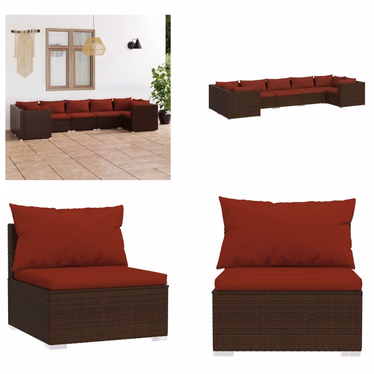 vidaXL set salotto da giardino 7 pezzi con cuscini in rattan marrone - set salotto da giardino - set salotto da giardino - set salotto da patio - set divano da patio