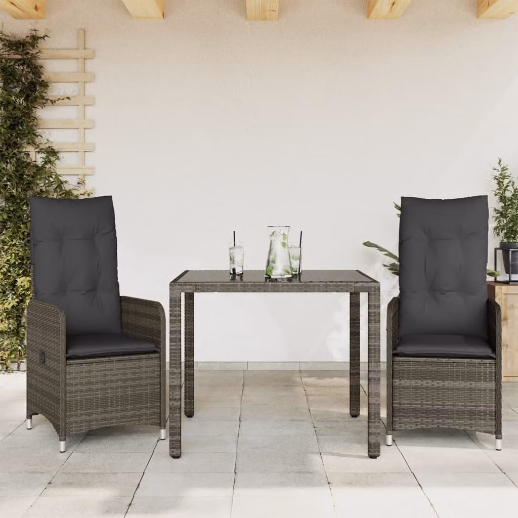 Maison Exclusive - Set Bistrò da Giardino 3 pz con Cuscini in Polyrattan Grigio