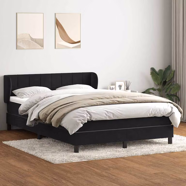 vidaXL Giroletto a Molle con Materasso Ibrido in Velluto Nero L: 163 cm, P: 88 cm, H: 213 cm