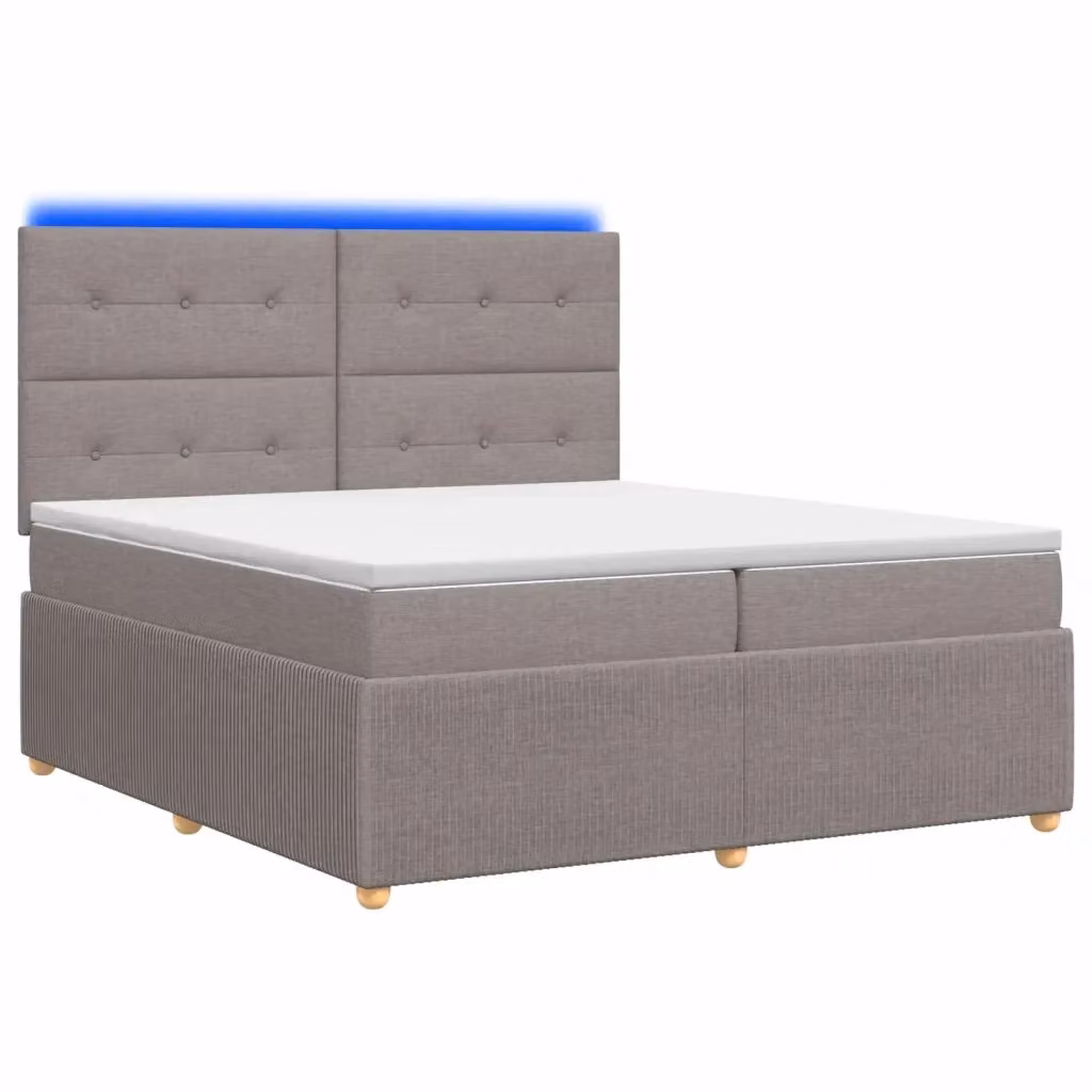 Letto Box Spring vidaXL con Materasso Ibrido e Illuminazione LED, Colore Grigio e Beige, L/P: 200 x 200 cm – 2