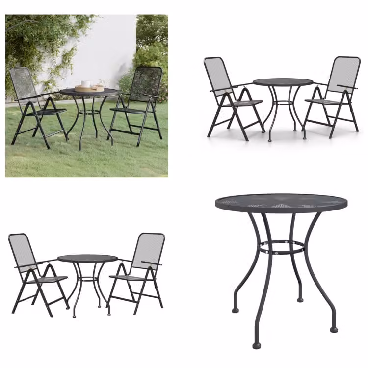 vidaXL Set da pranzo da giardino 3 pezzi in metallo espanso antracite - Set da pranzo da giardino - Set da pranzo - Set da pranzo da esterno