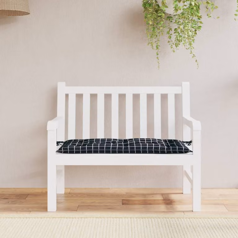 vidaXL Cuscino per Panca da Giardino a Quadri Nero e Multicolore L: 110 cm, P: 50 cm, H: 7 cm