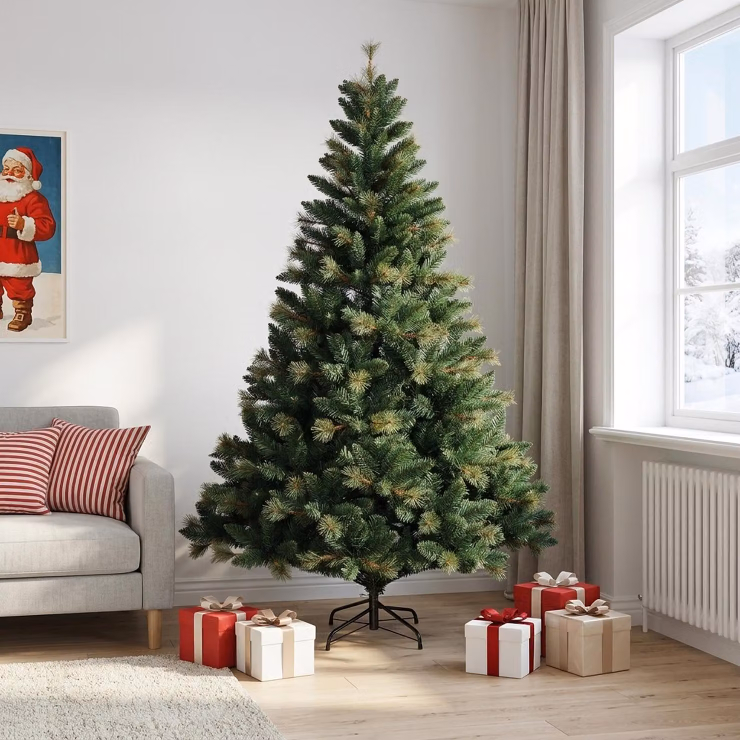 Albero di Natale artificiale pieghevole, altezza 240 cm, realizzato in PVC e metallo