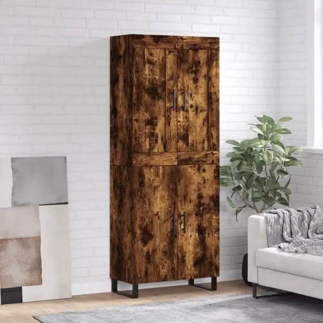 Credenza-Buffet-Armadio da cucina Rovere Fumo 69,5x34x180 cm in Legno Multistrato 512672