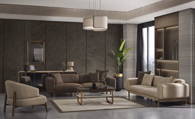 Set da salotto moderno con divano 3+3+1 dal design elegante
