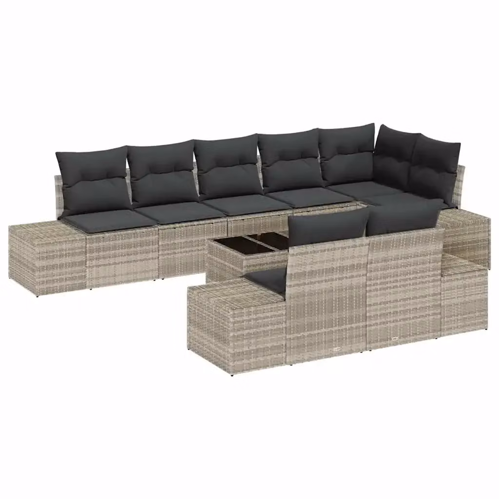 Set Divano da Giardino vidaXL 9 Pezzi a Forma di U Grigio con Cuscini e Tavolino da Caffè in Polyrattan e Acciaio – 2