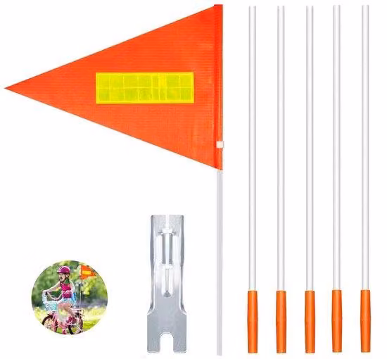 Bandierina di sicurezza per bicicletta, 180 cm, asta triangolare regolabile